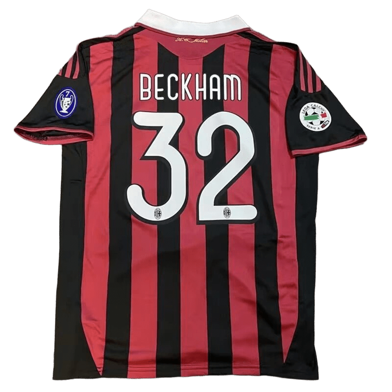 AC Milan Beckham 32 Black Red Soccer Jersey
