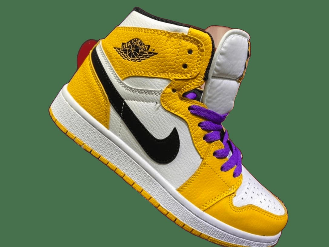 Air Jordan 1 High Lakers Yellow White Purple Black Leather Sneakers