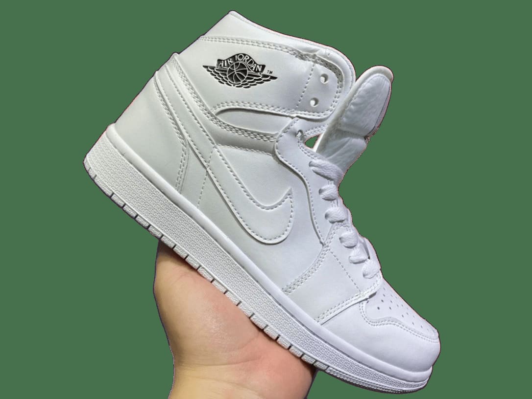 Air Jordan 1 High Retro Pure White Leather Sneakers Men Women