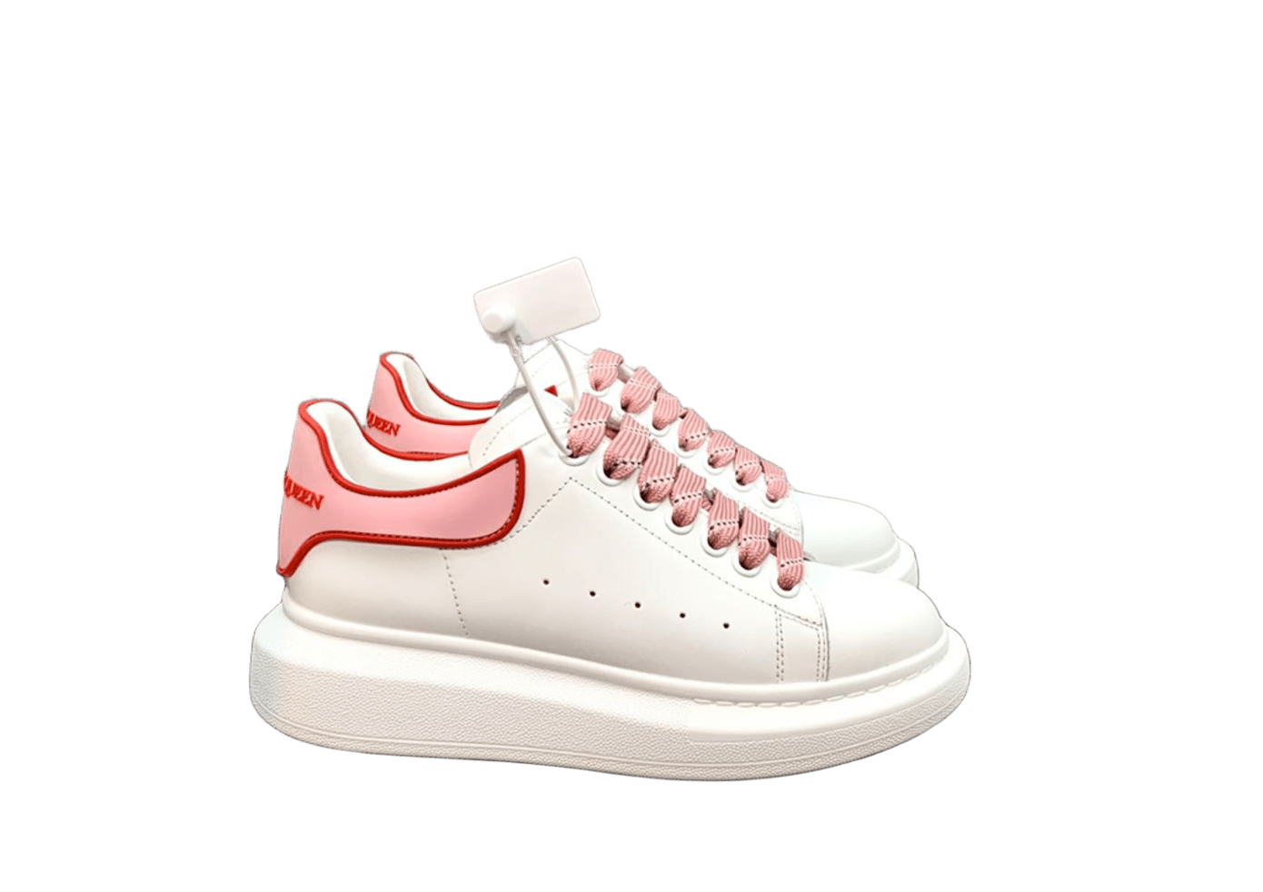 Alexander McQueen Pink Stripe White Leather Sneakers