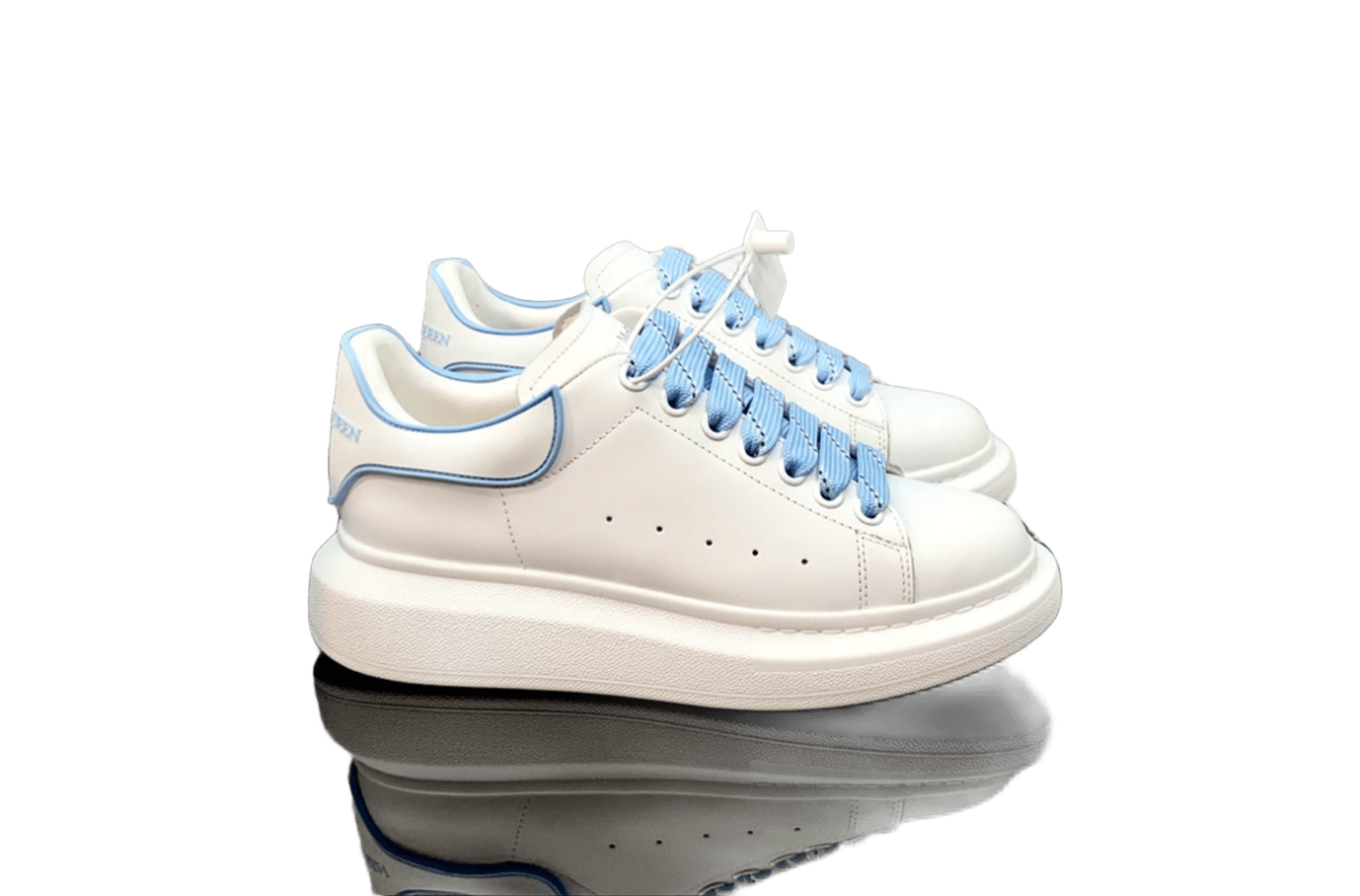 Alexander McQueen White Blue Stripe Platform Leather Sneakers