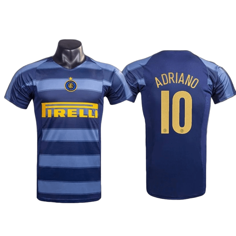 Authentic Inter Milan Vintage Adriano 10 Blue Grey Striped Jersey