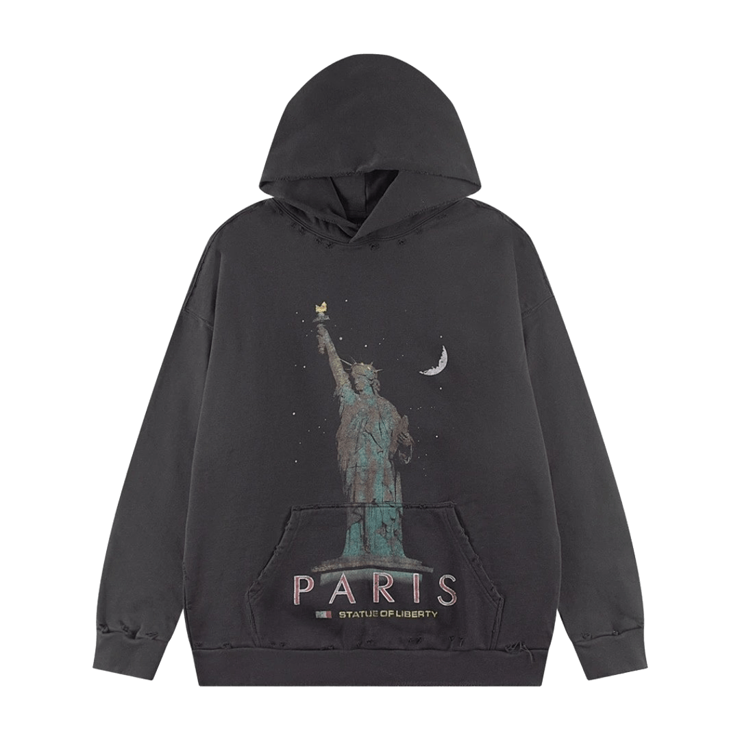 Balenciaga Black Hoodie Unisex - Liberty Print, Cotton Streetwear