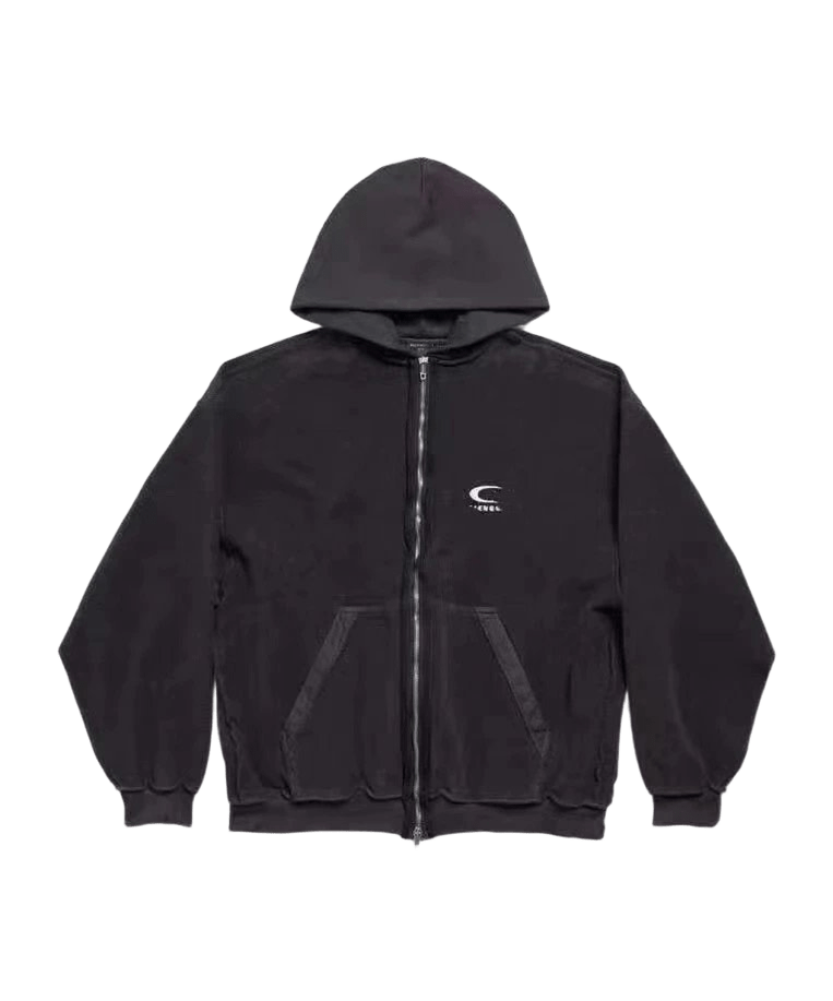 Balenciaga Black Zip Hoodie Unisex Streetwear Cotton