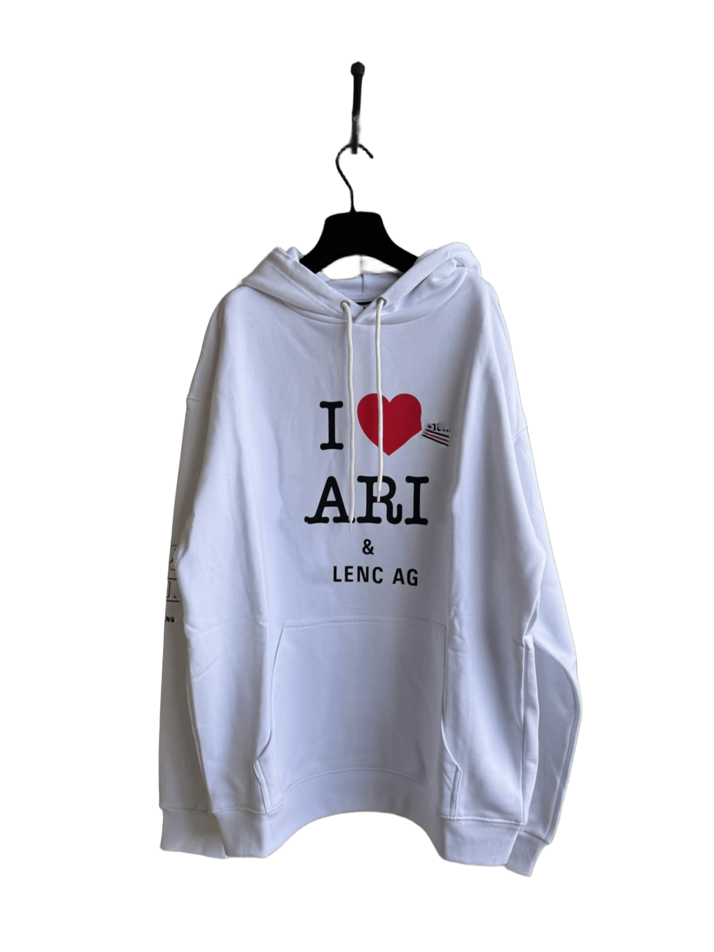 Balenciaga White Hoodie: I Love ARI & LENC AG, Unisex Streetwear