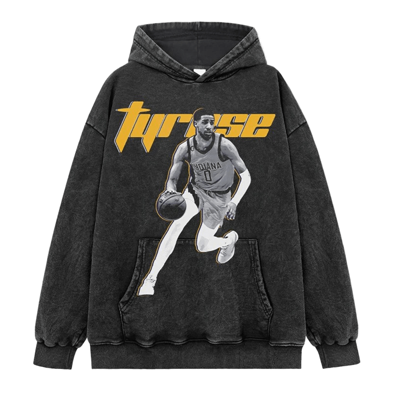 Basketball Star Hoodie Washed Black Unisex Cotton Streetwear