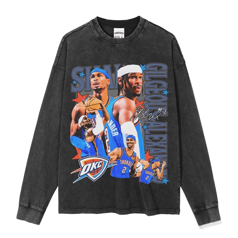 Basketball Star Retro Washed Black Long Sleeve Tee - Unisex