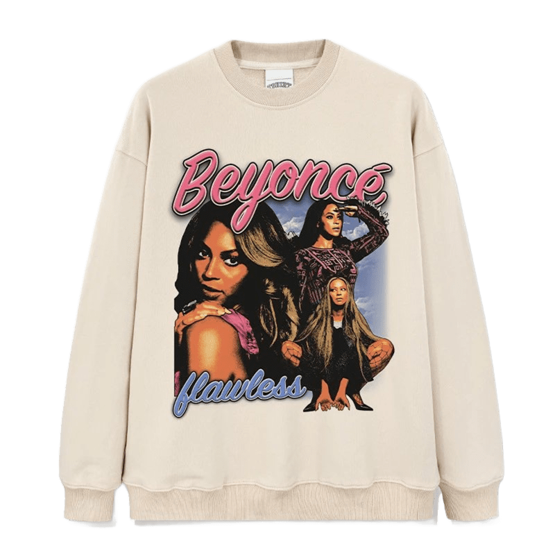 Beige Beyoncé Flawless Print Unisex Cotton Streetwear Sweatshirt