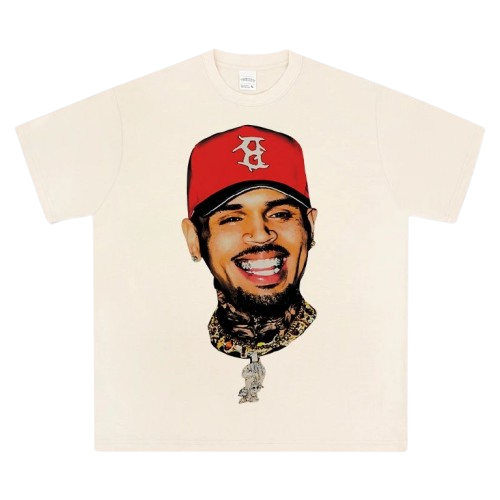 Beige Cotton Street Tee Unisex Relaxed Fit Portrait Print