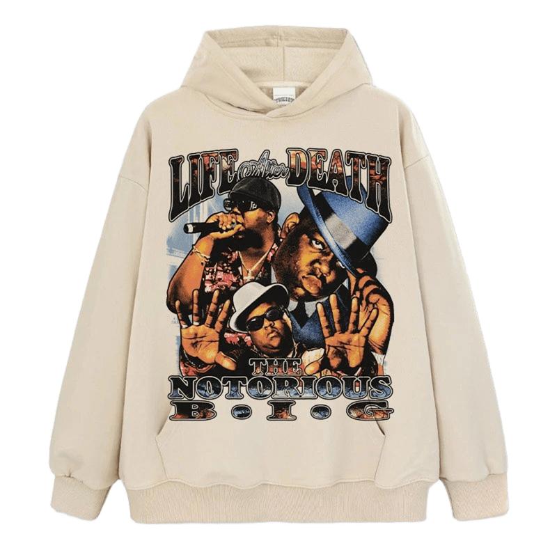 Beige Retro Hip-Hop Hoodie - 