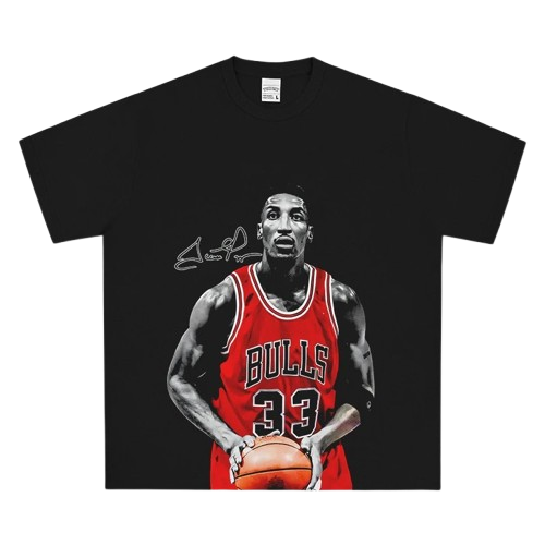 Black Basketball Star Tribute Tee: Red 33 Cotton Streetwear