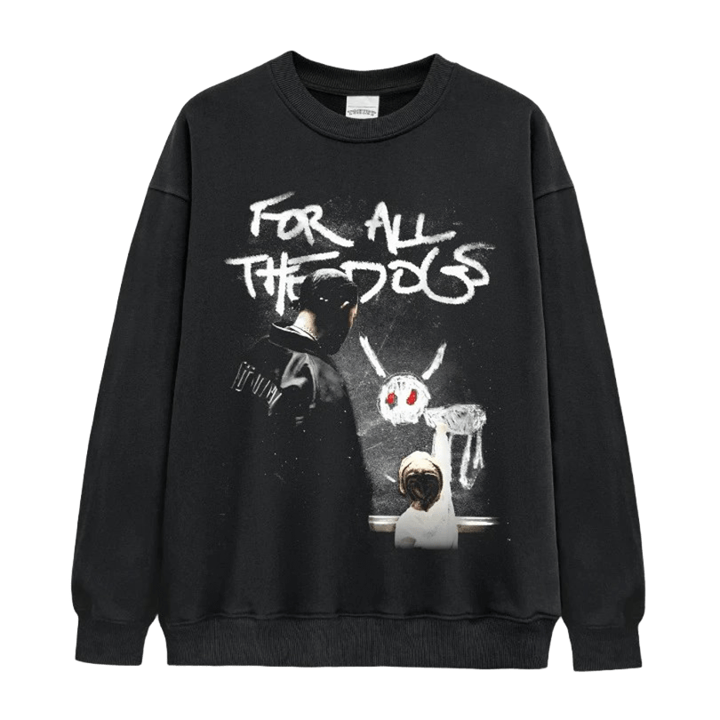 Black Cotton Hoodie w/ Back Print & Rabbit Graphic, Unisex Streetwear