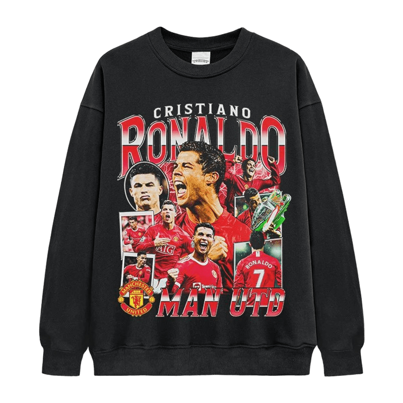 Black CR7 Man UTD Cotton Crewneck - Unisex Streetwear