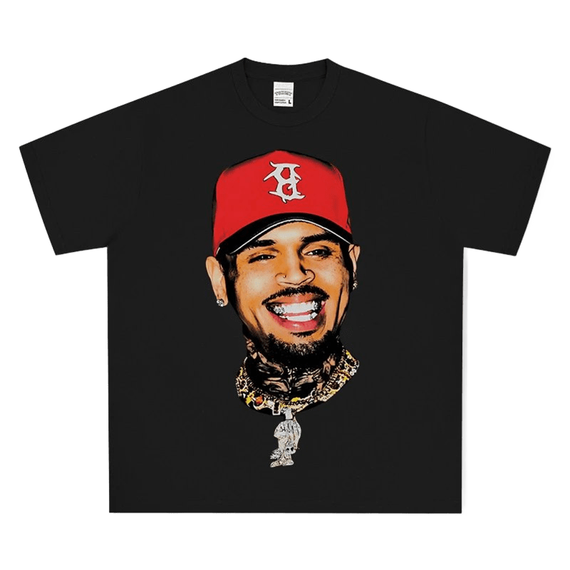 Black Crewneck Tee with Red Cap Graphic - Unisex Street Style