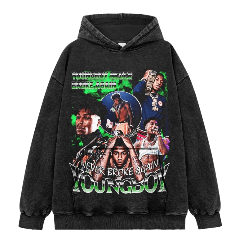 Black Distressed Hoodie, Cotton Unisex Streetwear with Print