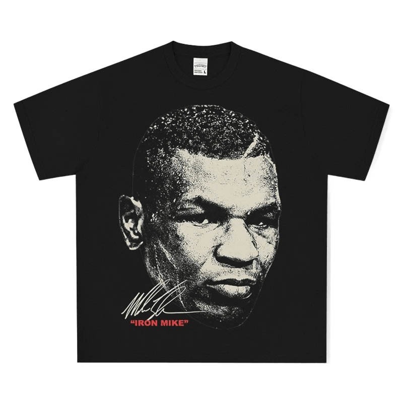Black Graphic Tee Iron Mike Print Cotton Streetwear Unisex