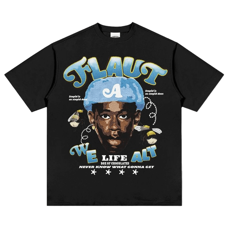 Black Graphic Tee with Bee Print - Unisex Streetwear