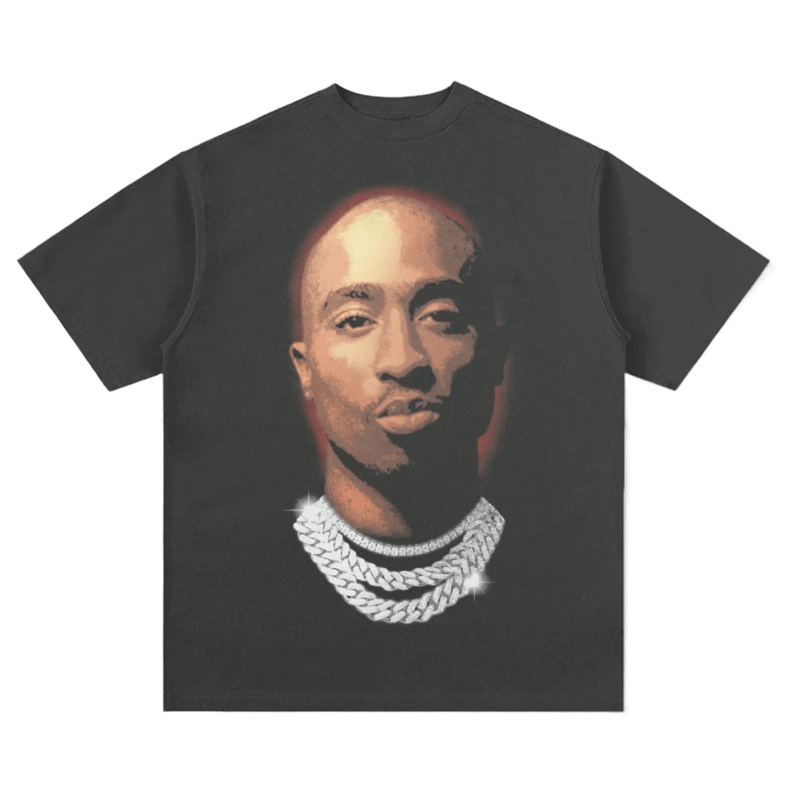 Black Graphic Tee with Red Halo & Silver Chain - Unisex Cotton