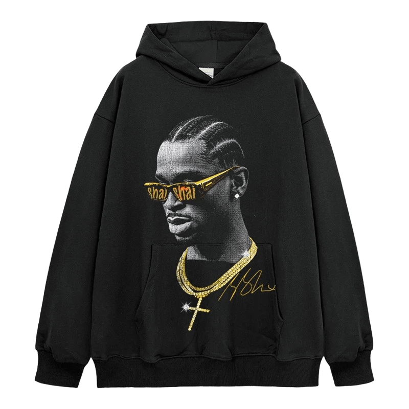 Black Hooded Cotton Sweatshirt - Gold Graphic, Unisex Streetwear