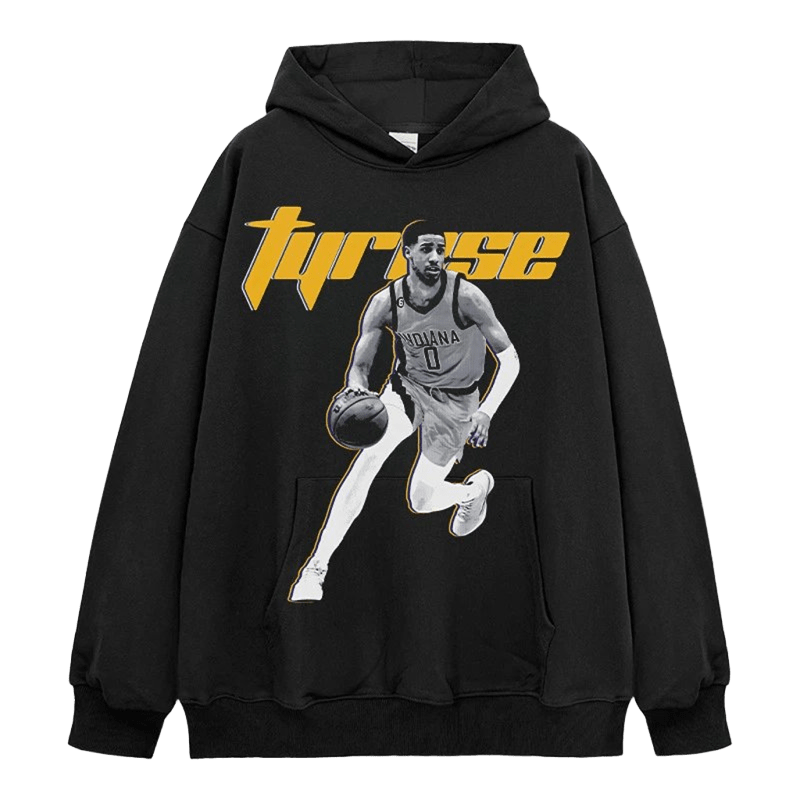 Black Hooded Sweatshirt Unisex Streetwear Cotton Indiana #0 Print