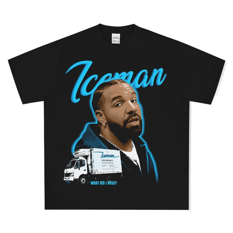Black Iceman T-Shirt: Cotton Streetwear Tee with Print