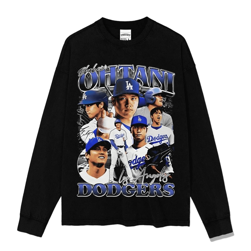 Black Long Sleeve Tee with Ohtani & Dodgers LA Street Style