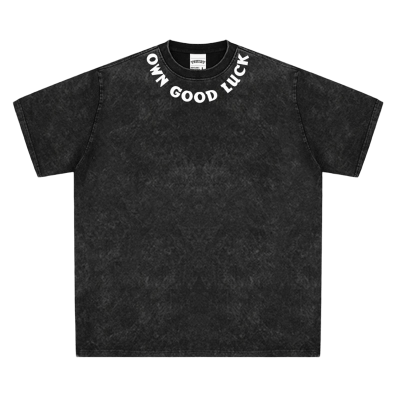 Black Lucky Tee Unisex Washed Cotton Distressed Streetwear T-Shirt