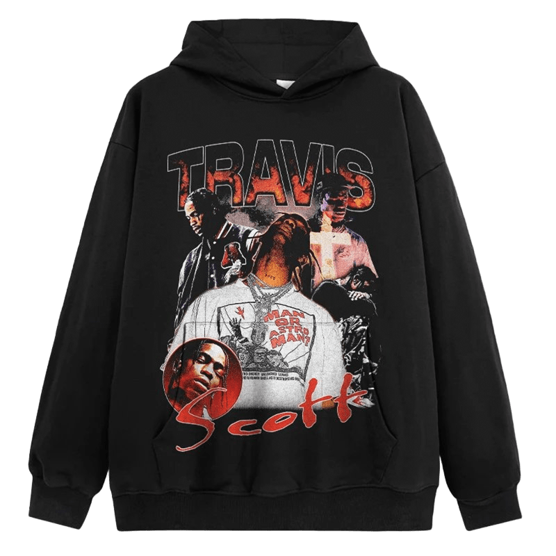 Black Travis Scott Hoodie - Unisex Cotton Streetwear with Graphic Print