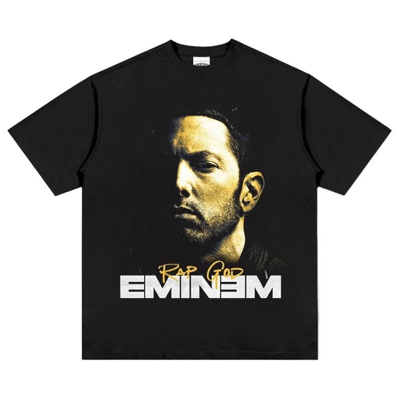 Black Unisex Cotton T-Shirt, Eminem Rap God Print, Streetwear