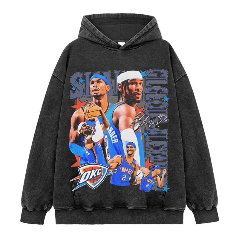 Black Vintage Hoodie: Cotton, Unisex, Street Style, OKC Thunder Print