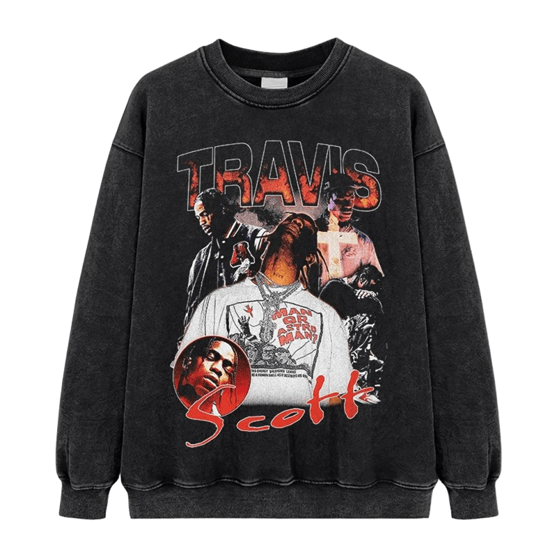 Black Vintage Hoodie Unisex Travis Scott Print Street Style