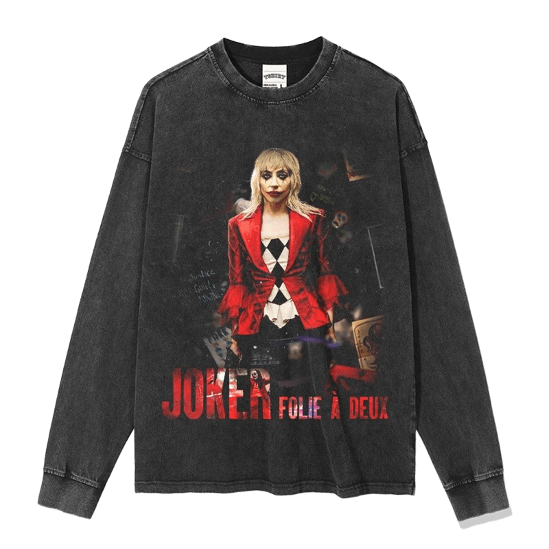Black Washed Cotton Tee Loose Fit Joker Print Unisex Streetwear
