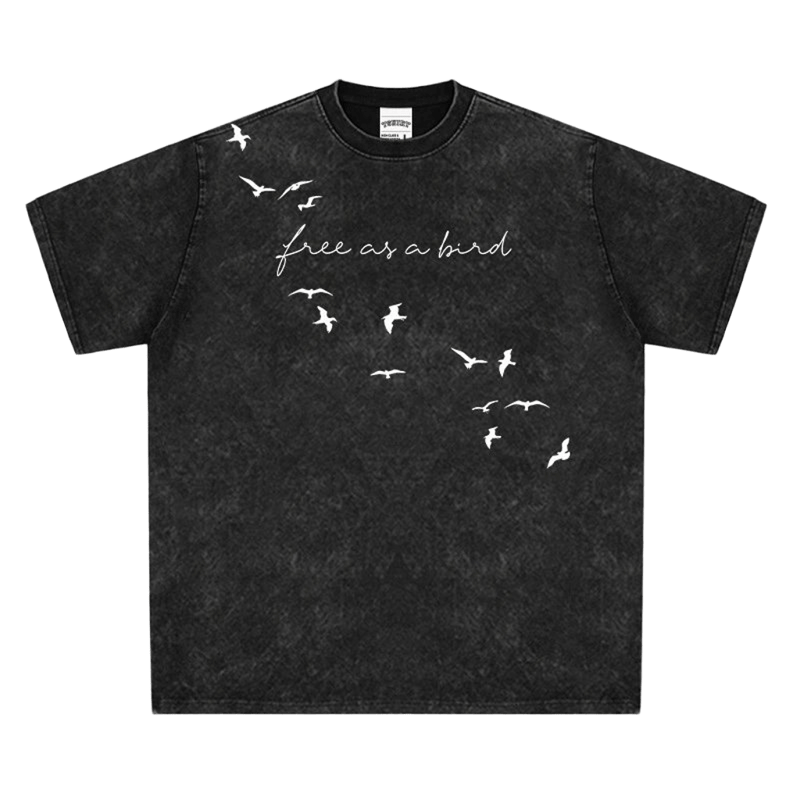 Black Washed Oversized T-Shirt - Free As A Bird Graphic Streetwear