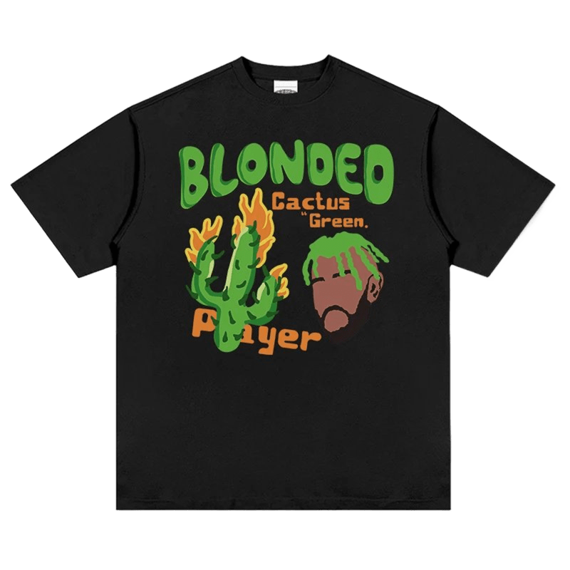 Blonded Flame Cactus Tee - Street Hip-Hop Unisex Cotton