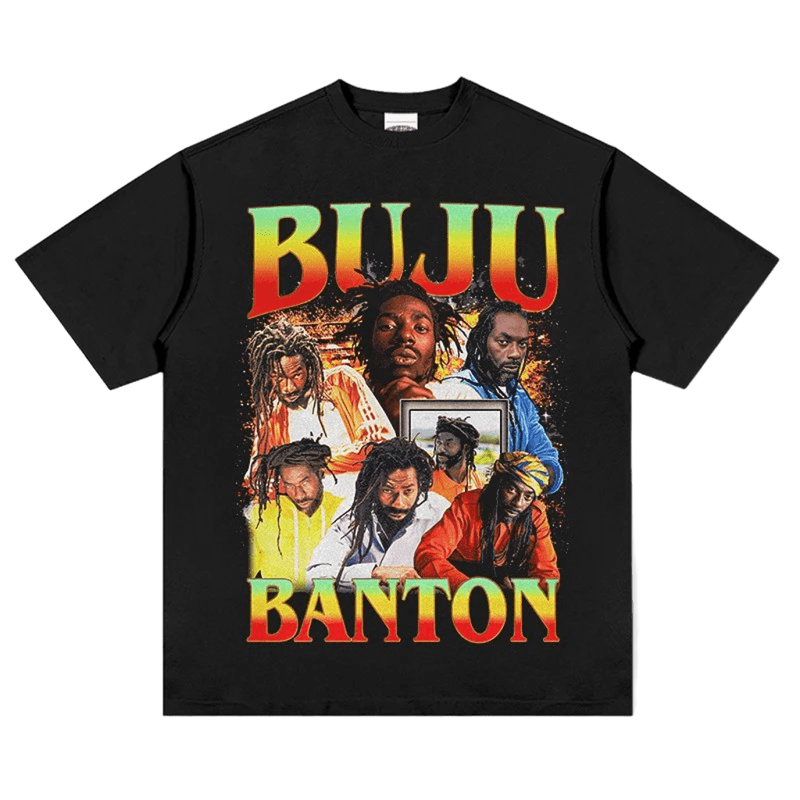 BUJU BANTON Cotton Tee: Breathable Unisex Streetwear Black T-Shirt