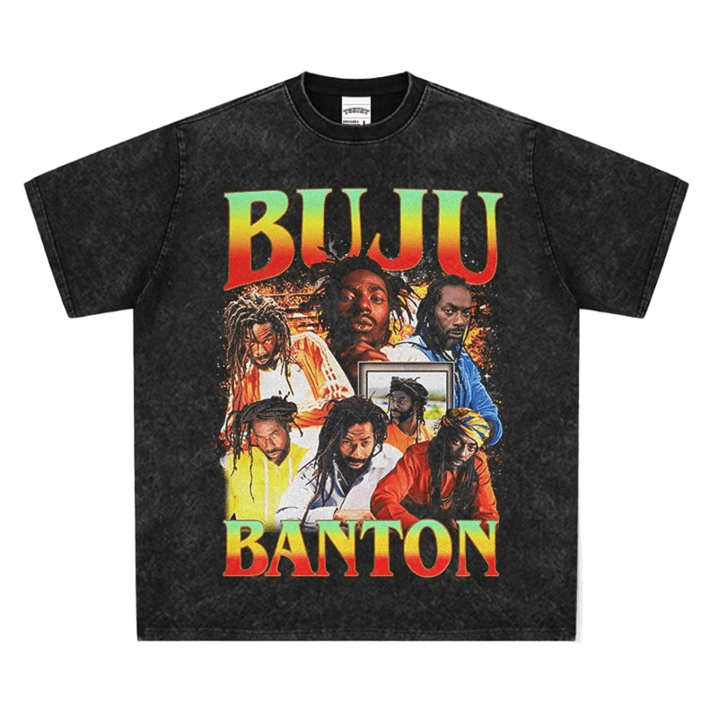 Buju Banton Vintage Washed Black Loose Fit Cotton T-Shirt