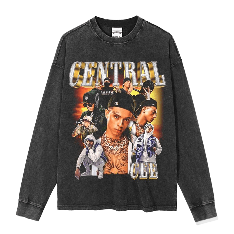 Central Cee Washed Black Long Sleeve T-Shirt, Unisex