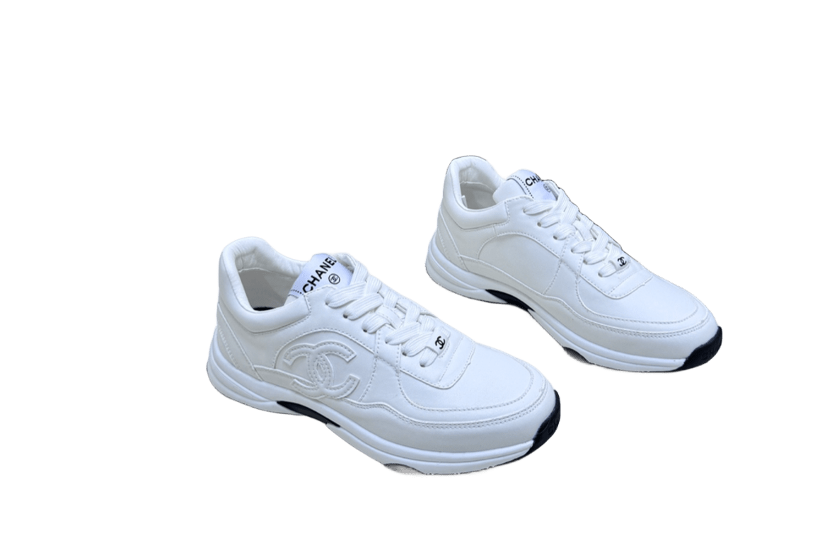 Chanel Classic White Leather Sneakers With Black Sole