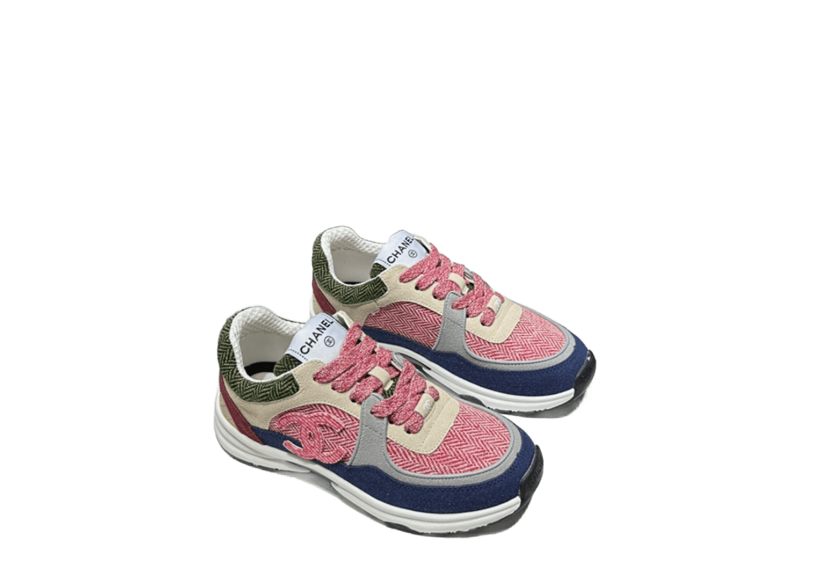 Chanel Embroidered CC Knit Leather Sneakers In Pastel