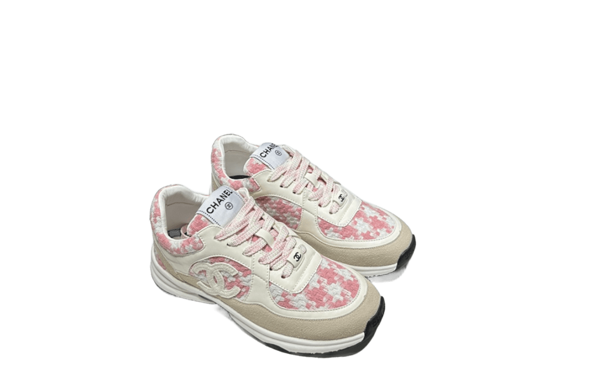 Chanel Plaid Tweed Low-Top Sneakers White Leather