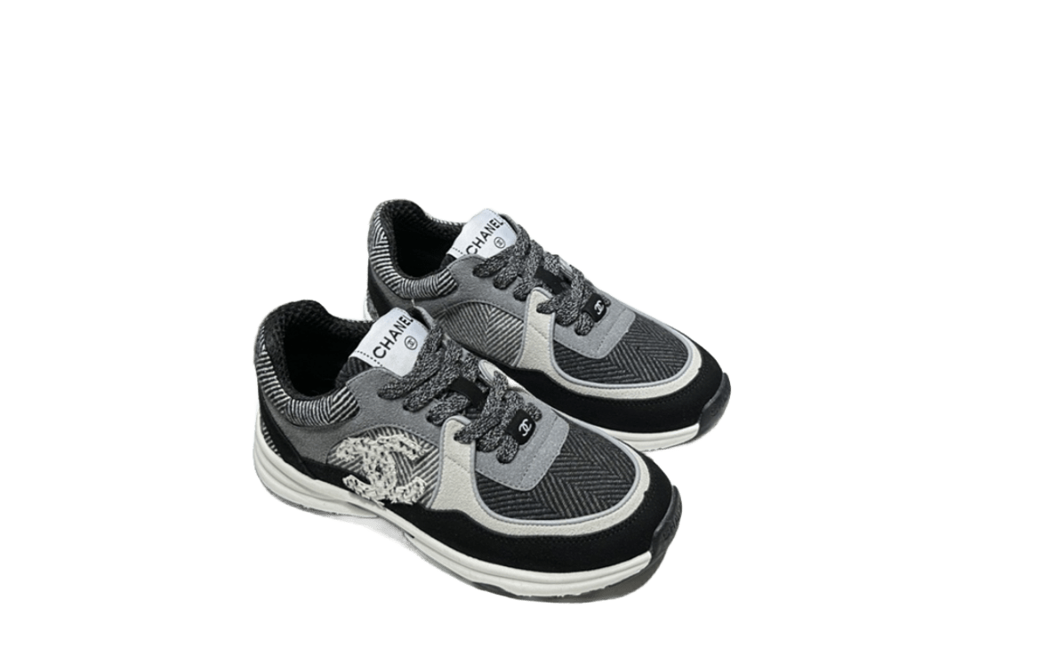 Chanel Sport Sneakers Black Grey White CC Logo Casual Shoes