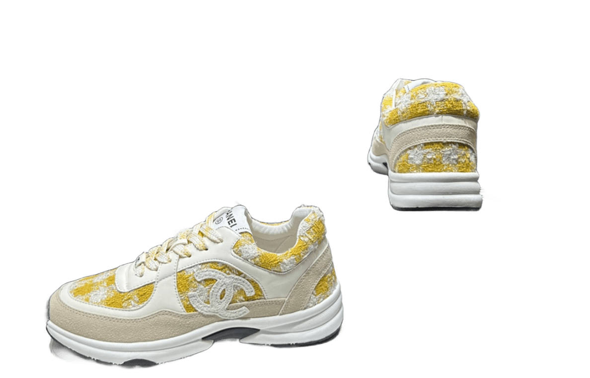 Chanel Tweed Leather Sneakers With CC Logo And Platform Sole