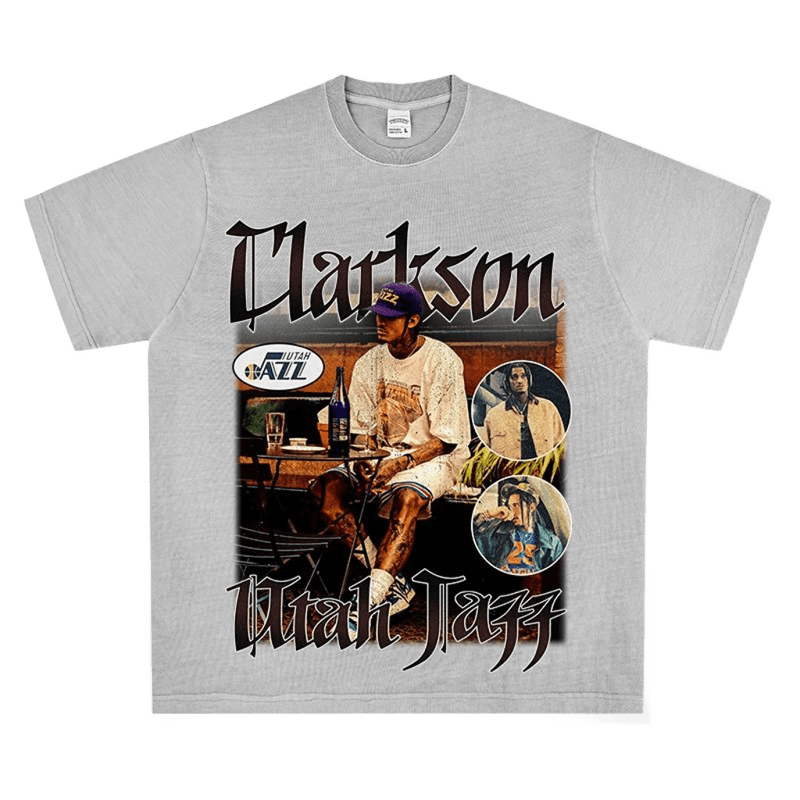 Clarkson Utah Jazz Gray T-Shirt, Loose Fit Streetwear