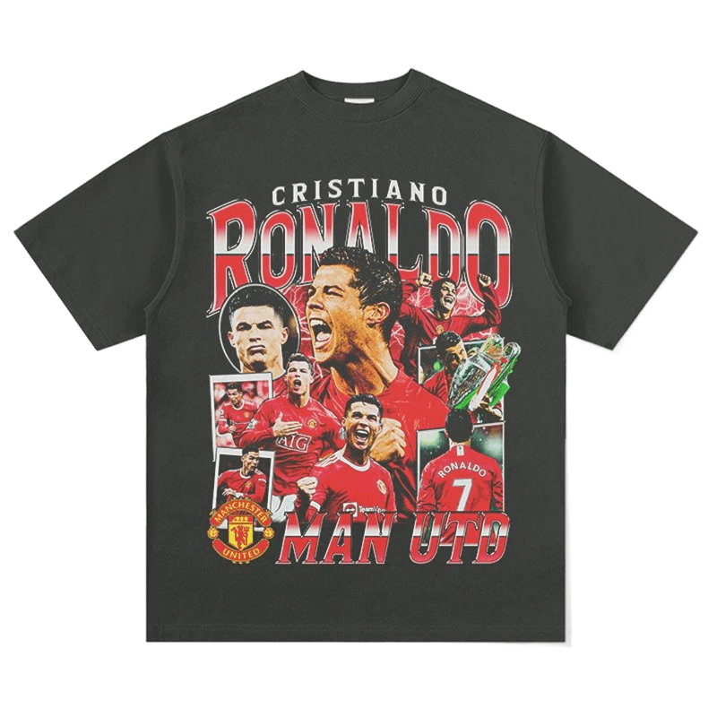 CR7 Black Football Tee - Man Utd Ronaldo Graphic, Unisex Cotton Crewneck