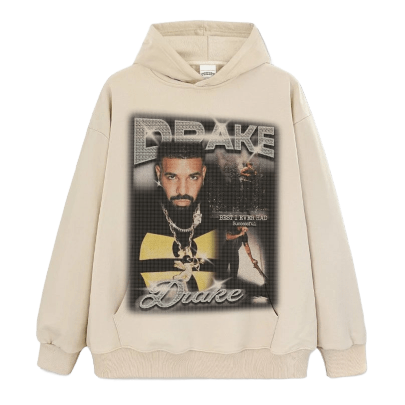 Cream Hoodie Drake Print, Soft Cotton Unisex Streetwear