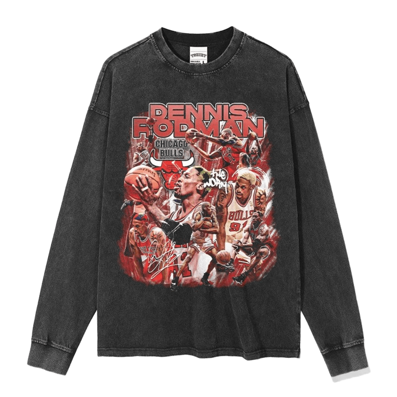 Dennis Rodman Vintage NBA Chicago Bulls Distressed Long Sleeve Tee