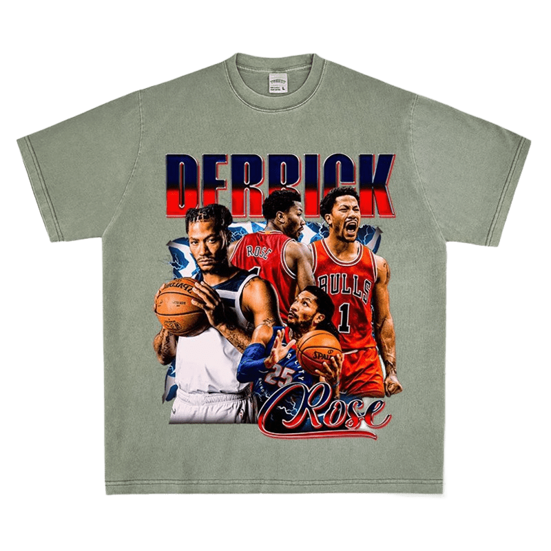 Derrick Rose Tee: Grey-Green Basketball Tribute T-Shirt