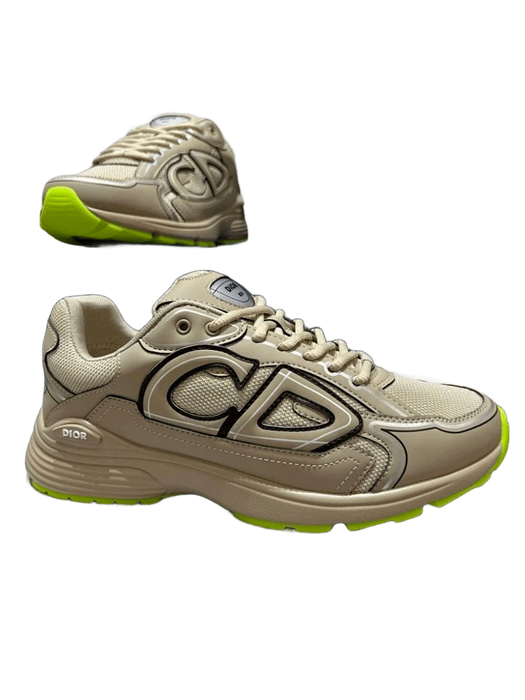 Dior B30 Sneakers In White And Fluorescent Green
