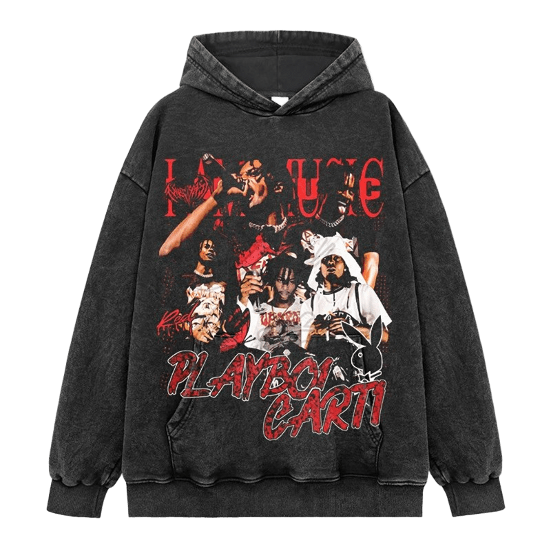 Distressed Black Hoodie: Unisex Cotton Streetwear w/ Graphic Print