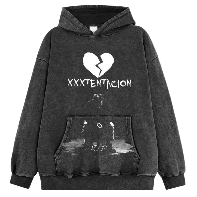 Distressed Black Hoodie - Unisex Cotton Streetwear with RIP Print